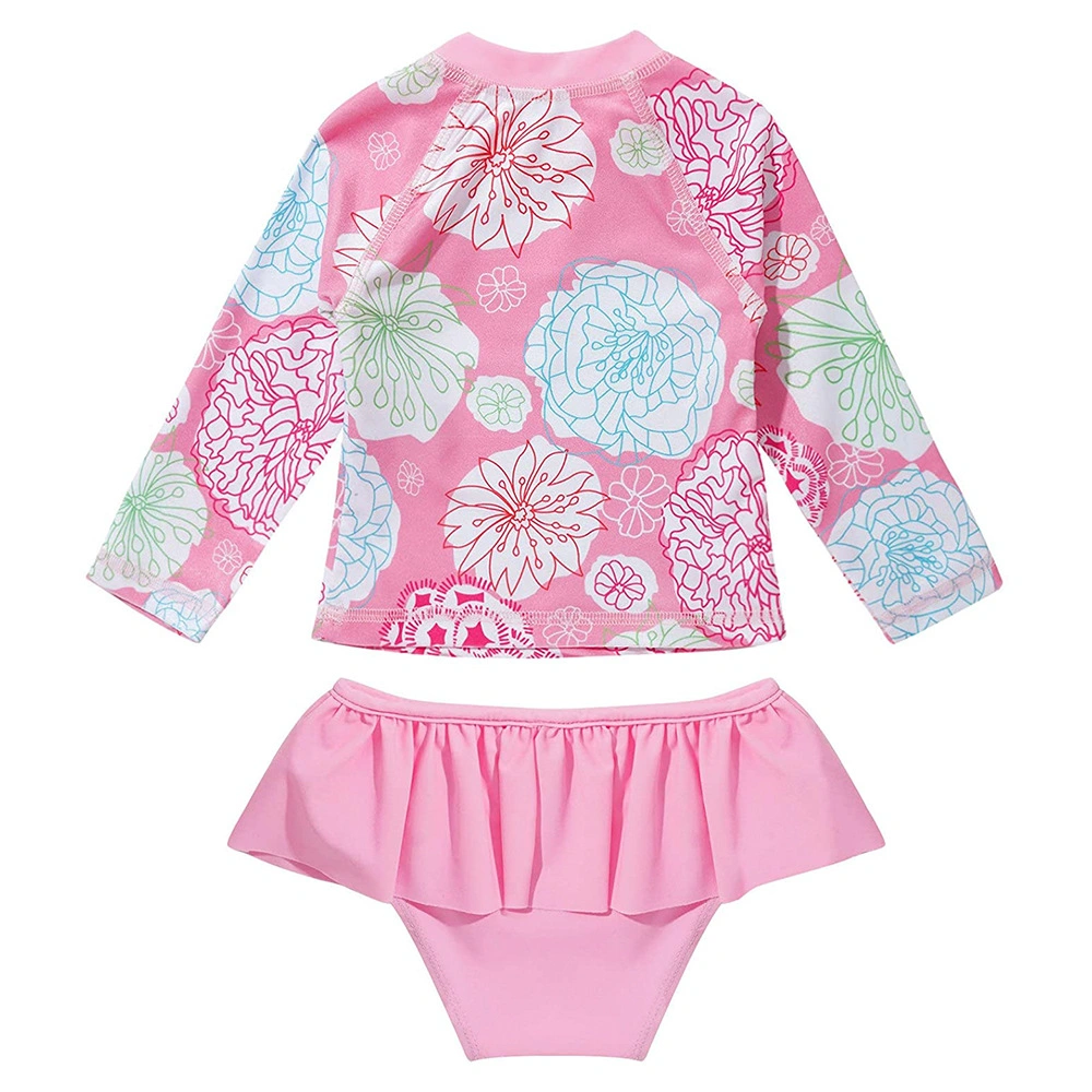 Toddler Girls Swimsuit Tankini Skirt Long Sleeves Flowers Printed Rashguard Swimwear Bathing Suit for Girls Set Summer Beach Wear