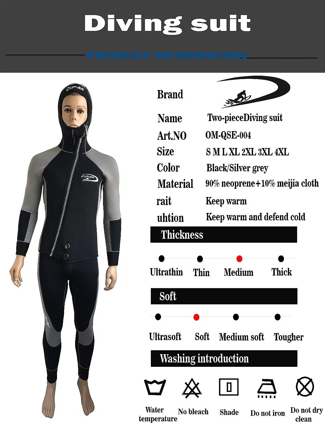 Mercerized Material Design Men&prime;s Diving Long Sleeve Hooded Wetsuit 5mm 7mm Hooded Neoprene Wetsuit