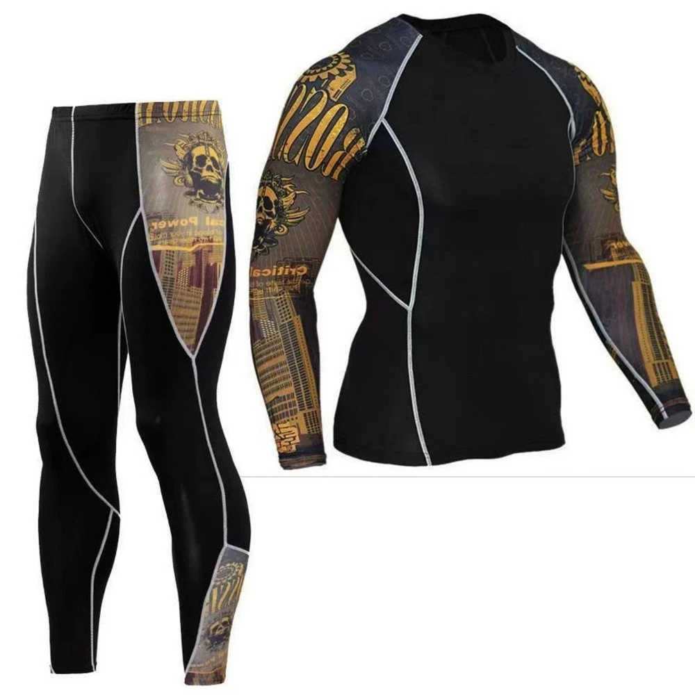 Men Long Sleeve Rash Guard and Pants Set Sports Compression Slim Fit Quick Dry Workout Wear Wyz18555