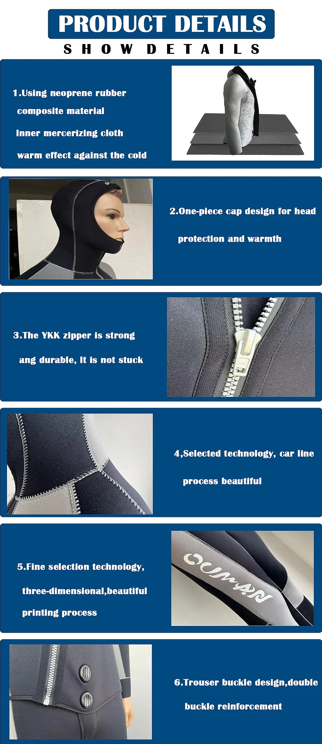 Mercerized Material Design Men&prime;s Diving Long Sleeve Hooded Wetsuit 5mm 7mm Hooded Neoprene Wetsuit