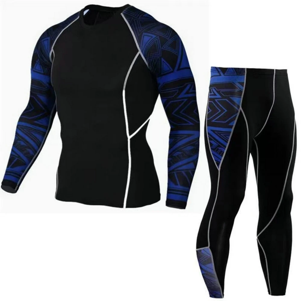 Men Long Sleeve Rash Guard and Pants Set Sports Compression Slim Fit Quick Dry Workout Wear Wyz18555