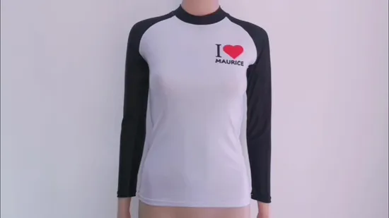 White Long Sleeve Lycra Surfing Swimwear Rash Guard with Sun Protection for Surfing
