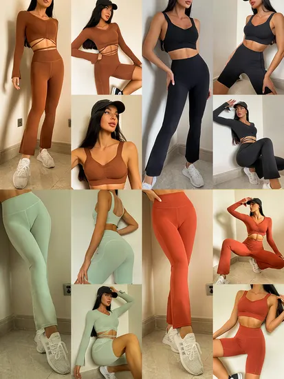 Autumn and Winter Fitness Clothing Female Slim Flared Pants Wrinkled Sports Bra Yoga Jacket Sports Shorts Four