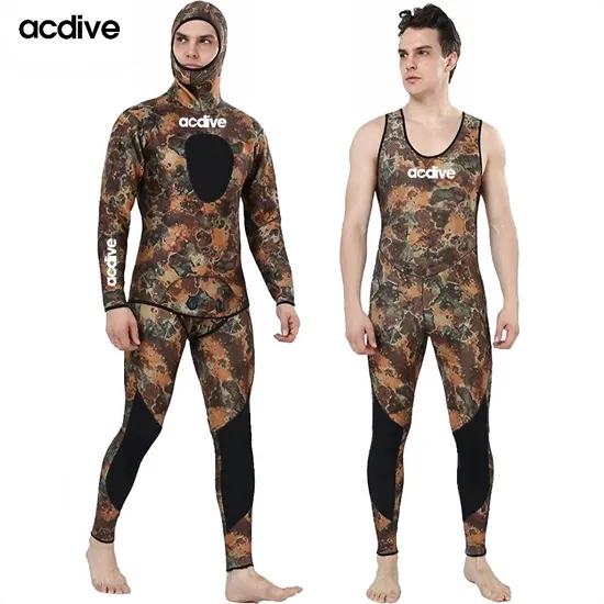 New 5mm Professional Camo Spearfishing 2. PCS Neoprene Men Diving Hoodie Customized Underwater Wetsuit 