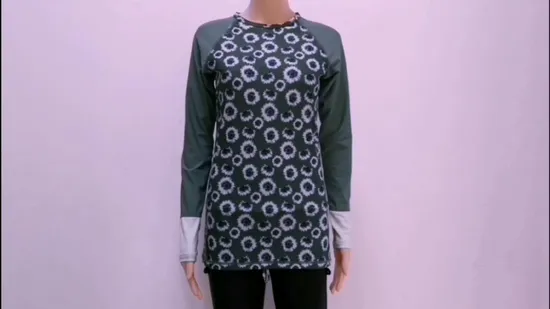 Green Long Sleeve Around Collar Quick Dry Rash Guard for Women 