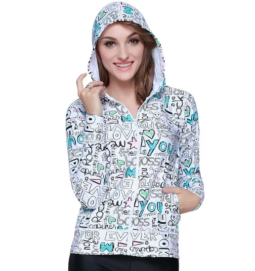 Hot Sale Lycra Swimwear Hoodies Elastic Surfing Rash Guard for Woman 