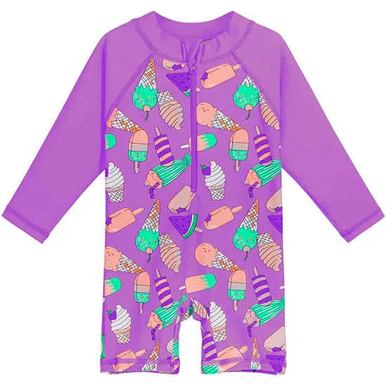 Youth Kids Solid Blue Nylon Spandex Rash Guard Long Sleeve Swimwear 